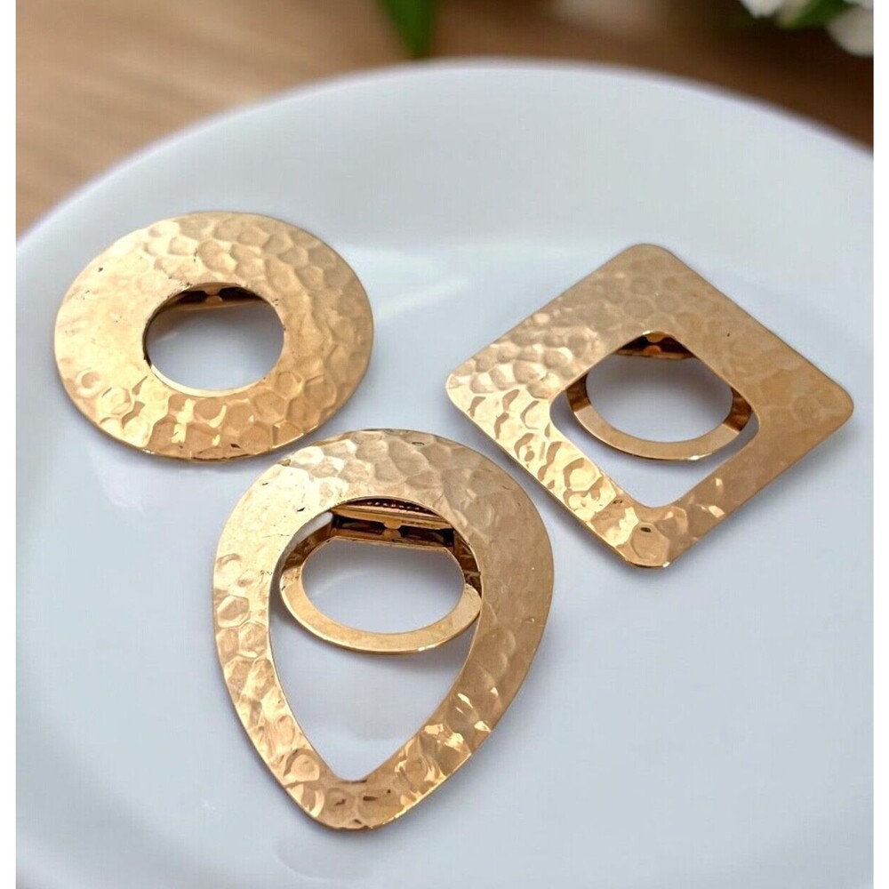 Vintage 1970s Scarf Clip Set Gold Tone Hammered Scarf Rings - 13H